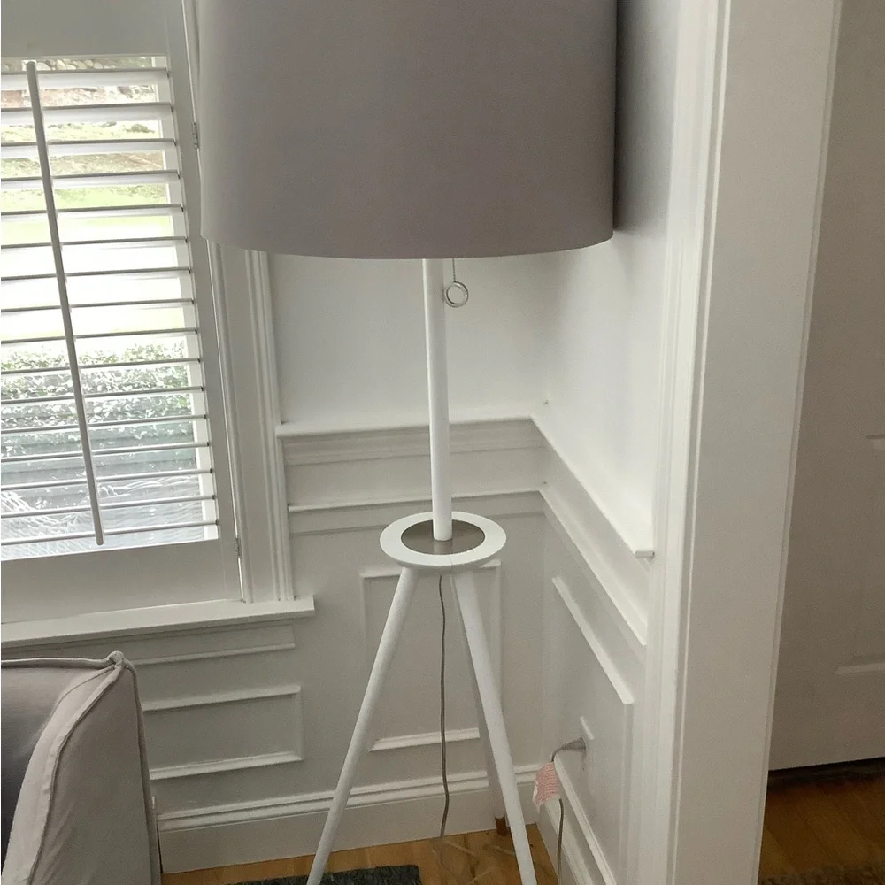 Johnathan Adler Gray and White Tripod Floor Lamp